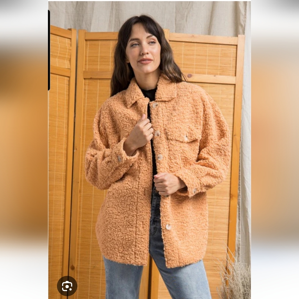 NWOT Polagram peach fuzzy shacket